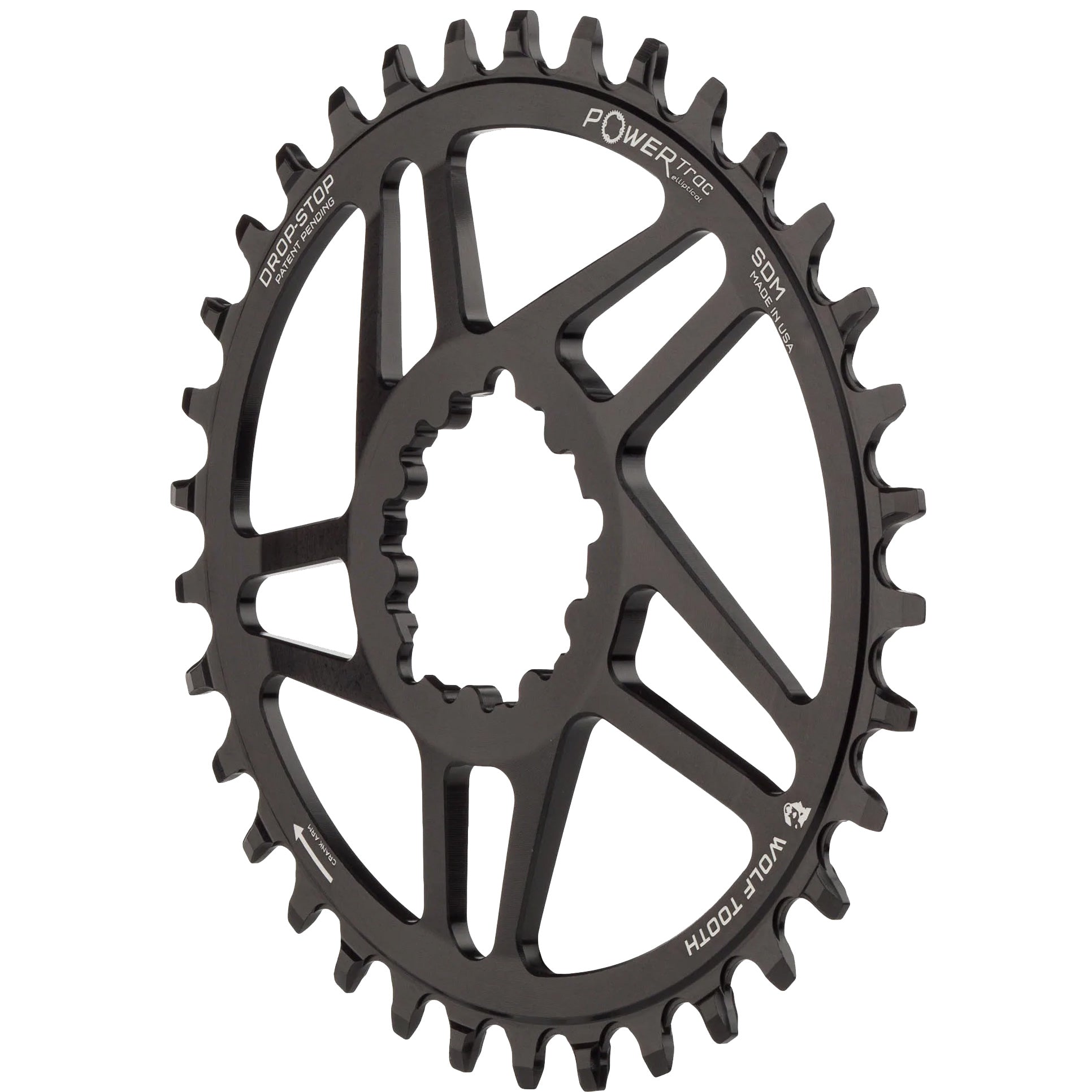 Wolf Tooth Elliptical Direct Mount Chainring - 30t SRAM Direct Mount For SRAM 3-Bolt Boost Cranks Requires Hyperglide+ Chain BLK Chainrings Wolf Tooth   